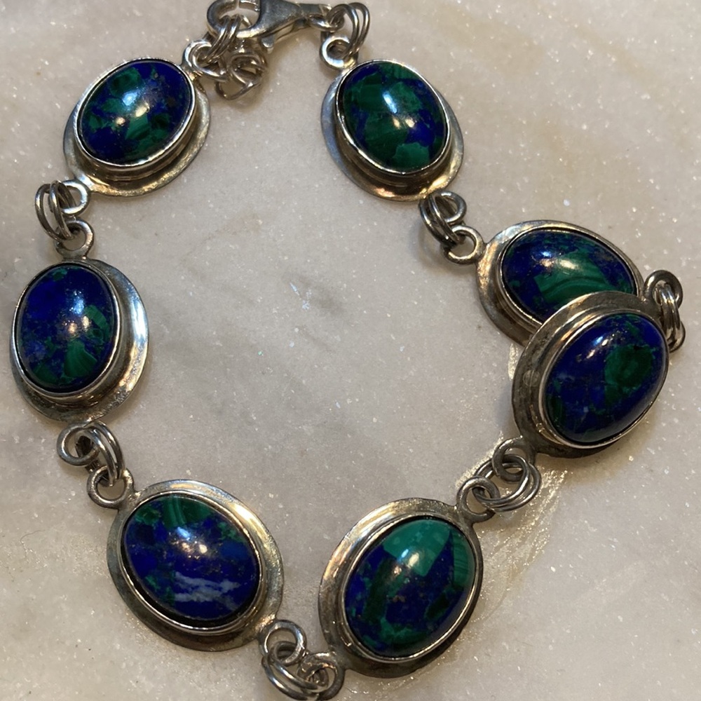 Elegant  925 Silver and Blue  and green stone Bracelet